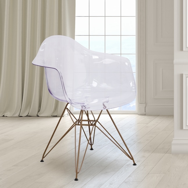 Accent Chair, Transparent Shell Ghost Style, Silver Metal Legs Airy Seat