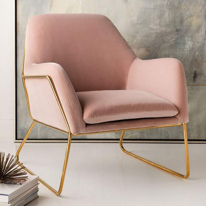 Accent Chair Tubular Gold Metal Frame Open Back Silhouette Low Profile