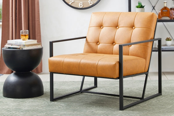 Accent Chair Tufted Seat Sling Design Sled Base Cognac Upholstery