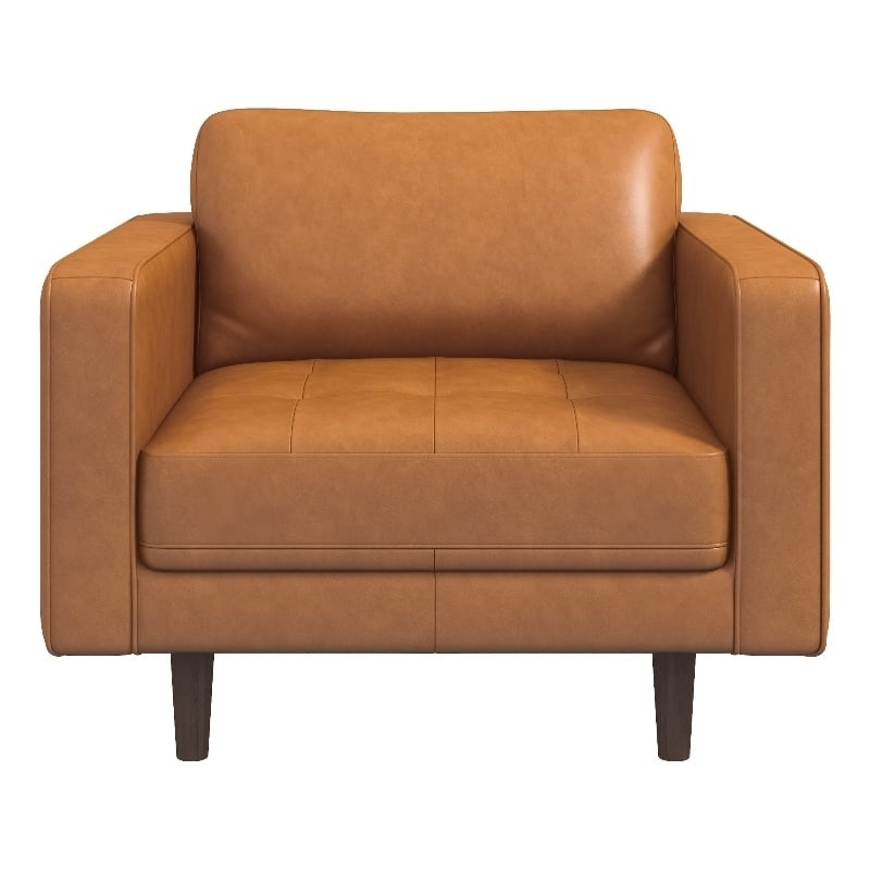 Accent Chair Tufted Seat Tapered Wood Legs Warm Tan Leather Office Chair