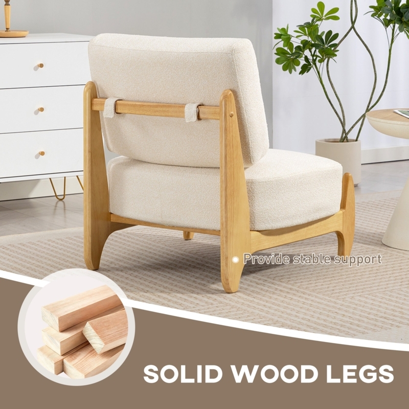 Accent Chair Ultra Wide Seat Cream Chenille Texture Curved Silhouette