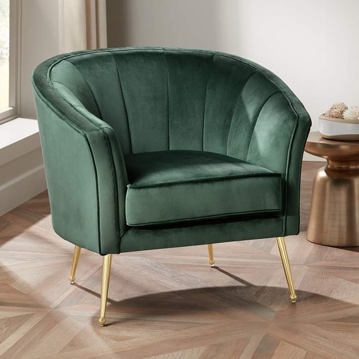 Accent Chair Velvet Button Tufted Curved Back Integrated Arms Glam