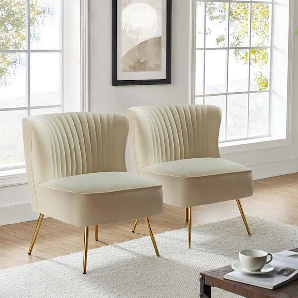 Accent Chair Vertical Channeling Gold Tapered Legs Glam Seating