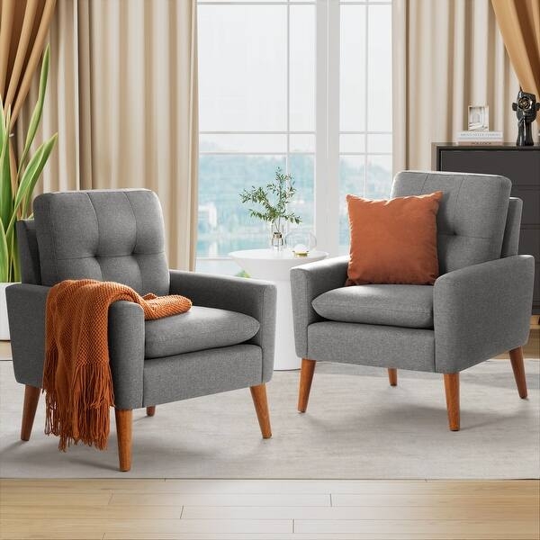 Accent Chair Vertical Tufting Barrel Silhouette Wood Legs