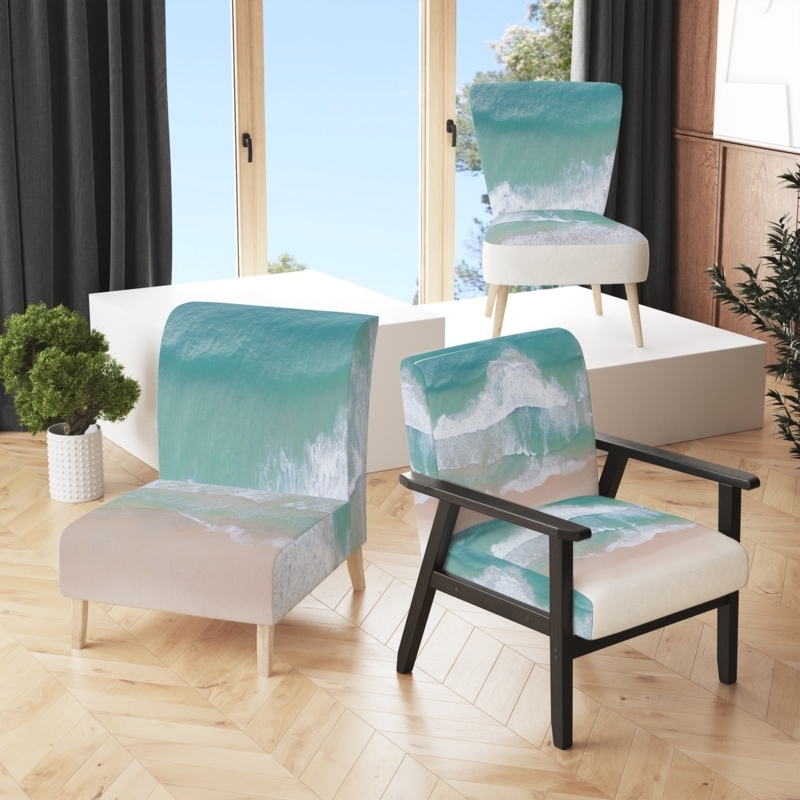 Accent Chair Vibrant Aerial Beach Print Tapered Wood Legs