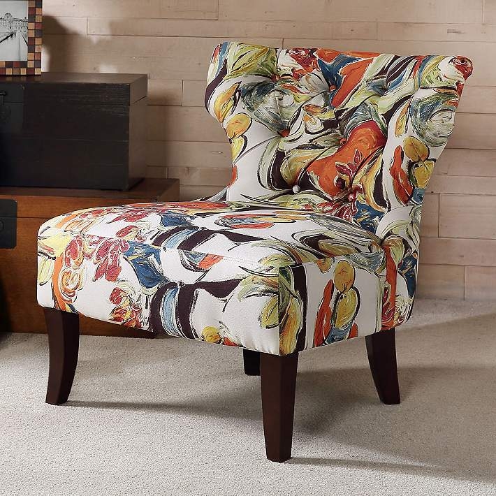 Accent Chair: Vibrant Multi-Color Paisley Upholstery and Button Tufting