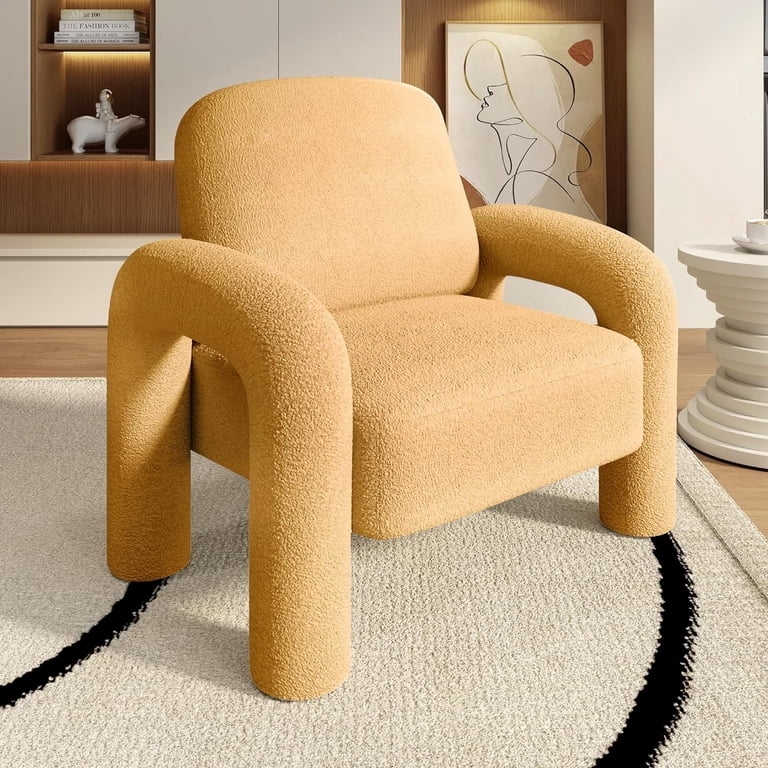 Accent Chair Vibrant Yellow Teddy Sherpa Barrel for Reading Nook