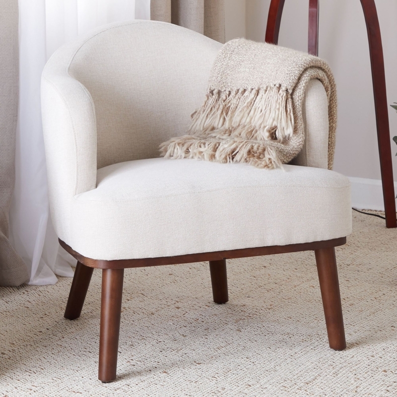 Accent Chair Walnut Splayed Legs Barrel Back, Mid-Century Barrel Chair