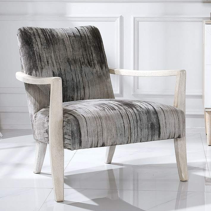 Accent Chair Watercolor Print Open Wood Frame Artistic