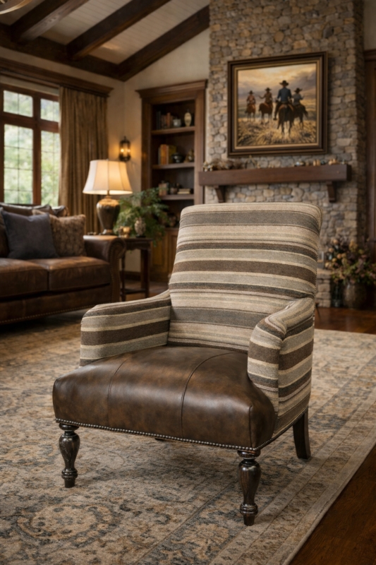 Accent Chair Western Tribal Pattern Upholstery Turquoise Leather Like