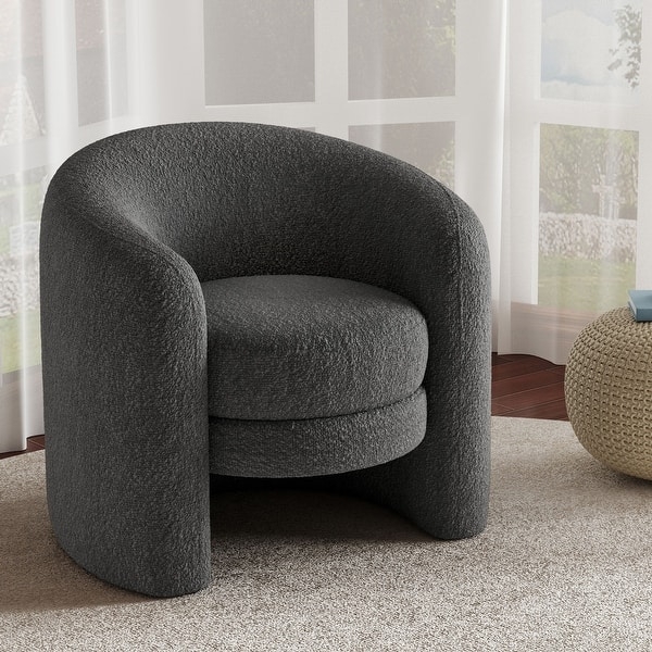Accent Chair White Boucle Curved Barrel Back Plush Seating
