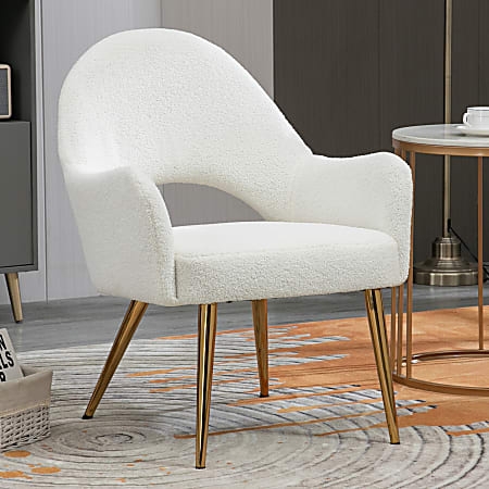 Accent Chair White Boucle Texture Gold Legs Modern Glam Vanity Seating