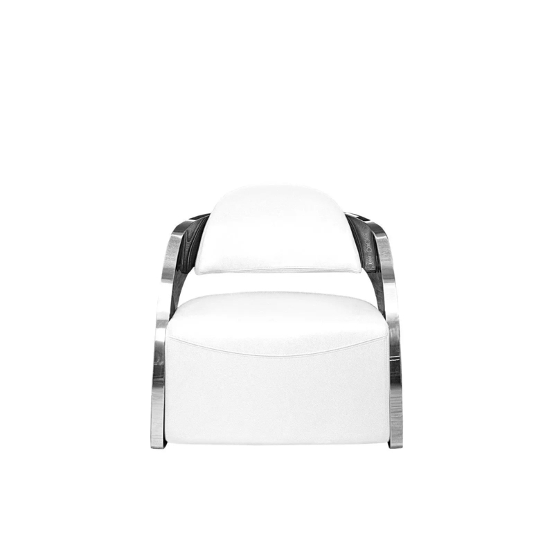 Accent Chair White Leather Like Thick Silver Metal Frame Sled Base