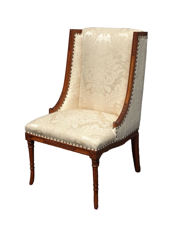 Accent Chair White Silk Damask French Provincial Carved Frame