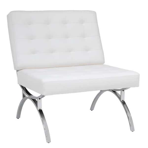 Accent Chair White Smooth Upholstery Armless Polished Chrome X-Base