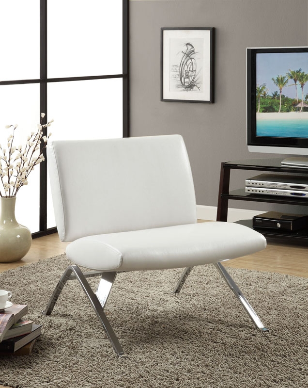 Accent Chair White Smooth Upholstery Barrel Back Silver Metal U-Legs