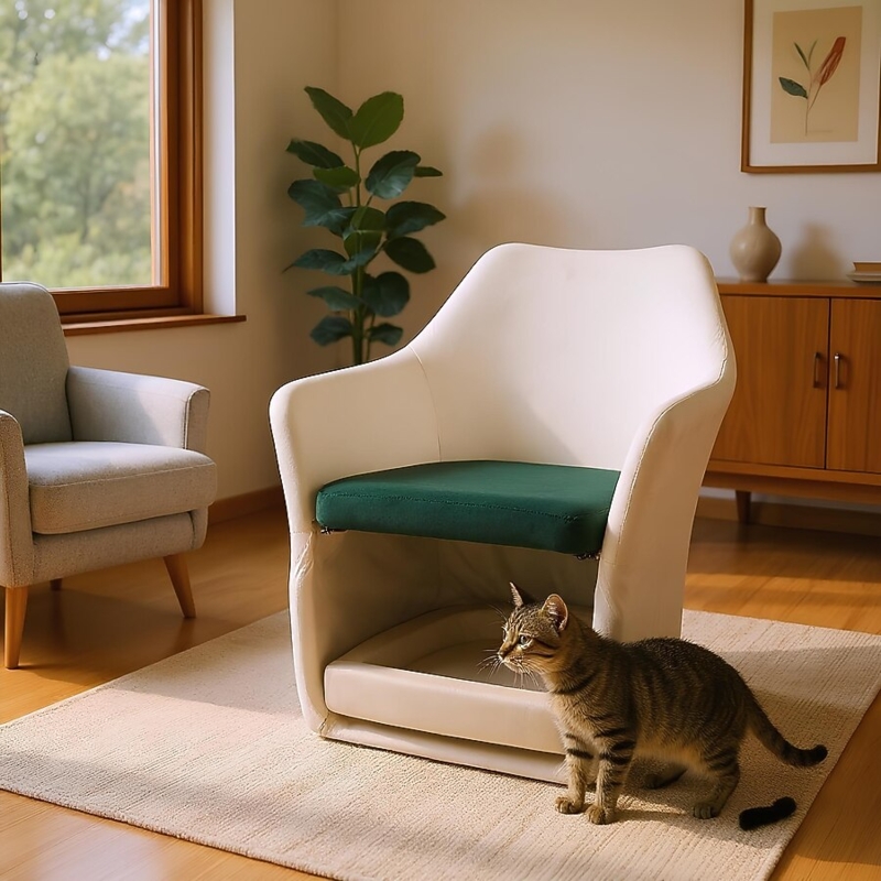 Accent Chair White Upholstered Curved Back with Splayed Wood Legs