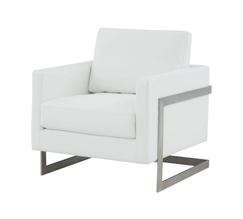 Accent Chair White Vegan Leather Chrome Metal Wrap Frame Tub Silhouette