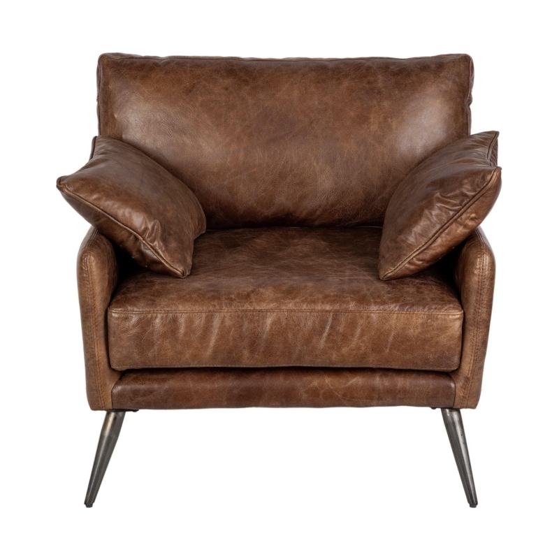 Accent Chair: Wide Profile Espresso Faux Leather with Iron Splayed Legs