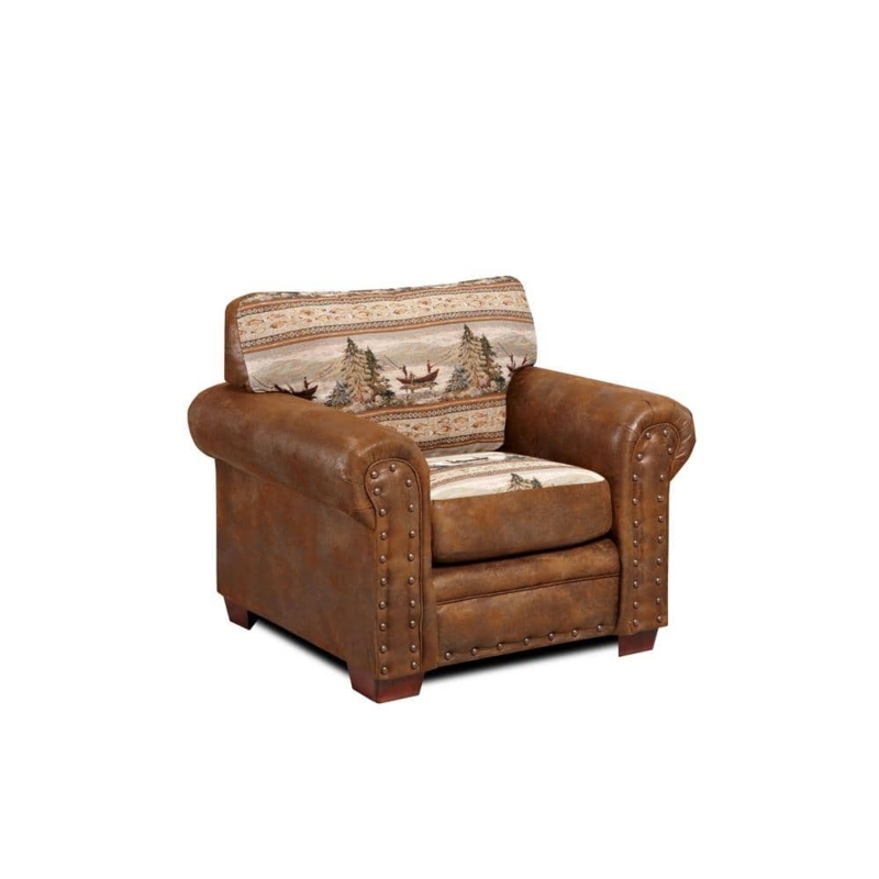 Accent Chair Wildlife Tapestry Rustic Lodge Microfiber Nailhead Trim