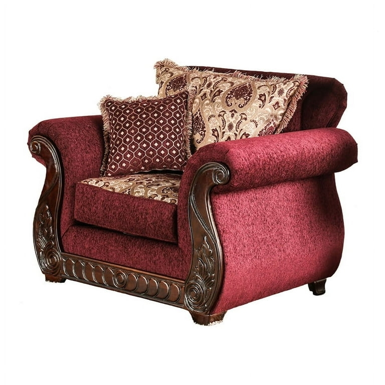 Accent Chair Wine Red Upholstery Barrel Silhouette Button Tufted