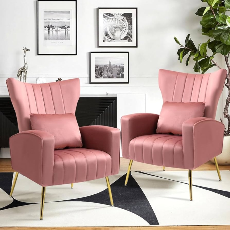 Accent Chair Wingback Silhouette Velvet Channel Tufting Gold Legs