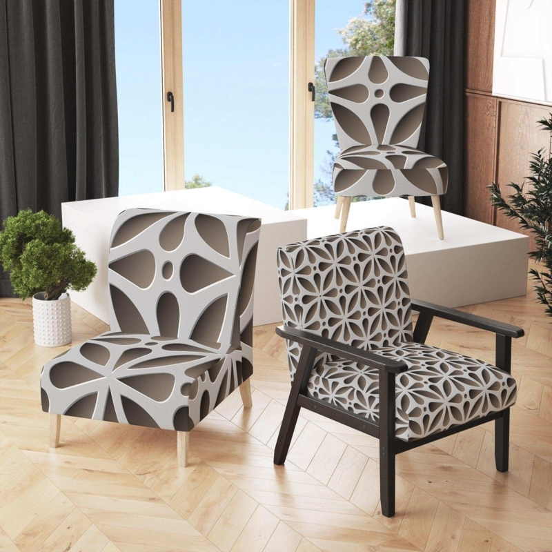 Accent Chair with Abstract Painterly Pattern and Barrel Back Silhouette