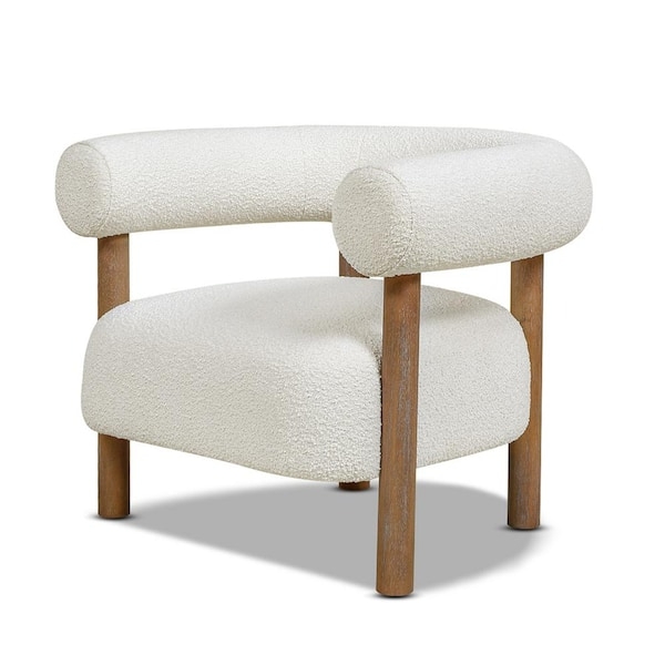 Accent Chair with Barrel Silhouette and Tapered Legs in White Boucle