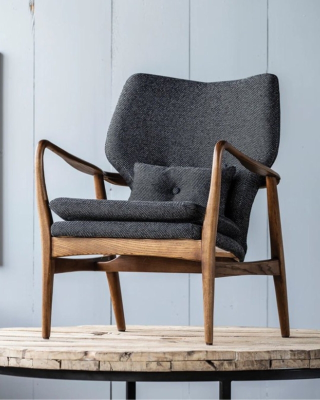 Accent Chair with Black Woven Webbing and Natural Wood Frame