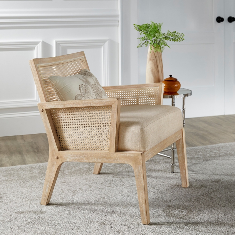 Accent Chair with Boxy Silhouette and Natural Cane Insets