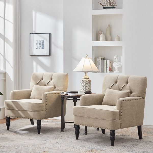 Accent Chair with Button Tufting, Splayed Legs, and Lumbar Pillow.