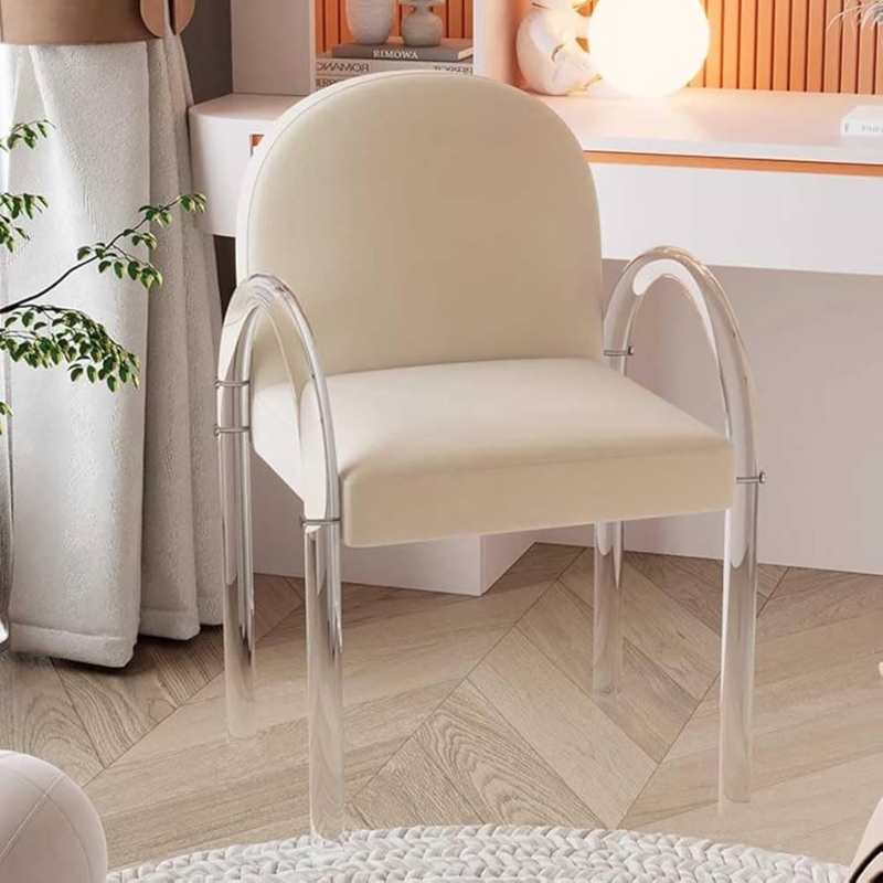 Accent Chair with Clear Acrylic Frame and Beige Tufted Upholstery