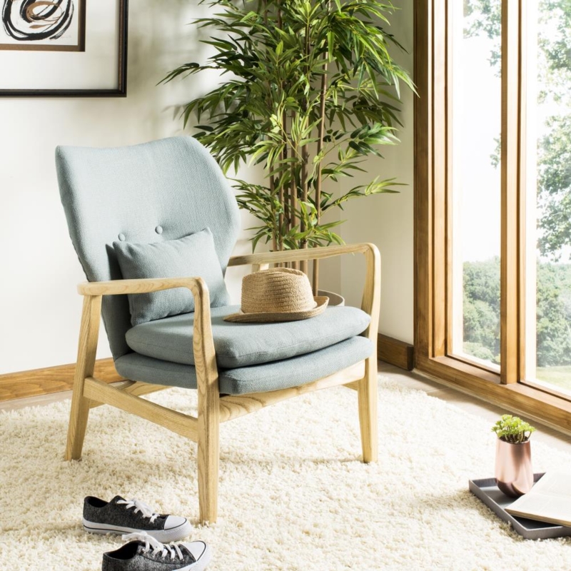 Accent Chair with Curved Back and Tapered Legs in Scandinavian Blue