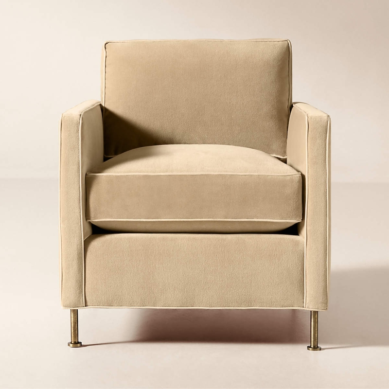 Accent Chair with Curved Barrel Back and Armless Velvet Upholstery