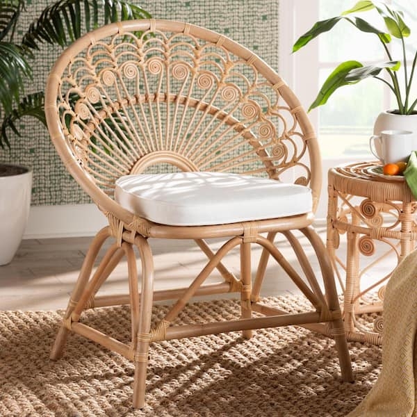 Accent Chair with Curved Rattan Wrap-Around Arms