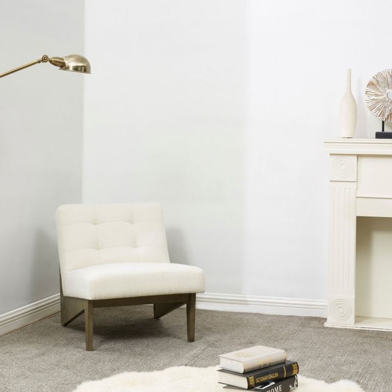 Accent Chair with Curved Silhouette and Natural Wood Frame in Light Gray