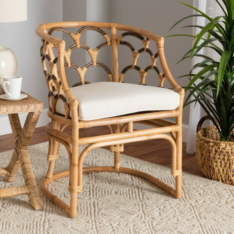 Accent Chair with Curved Silhouette, Natural Woven Cane Boho Seating