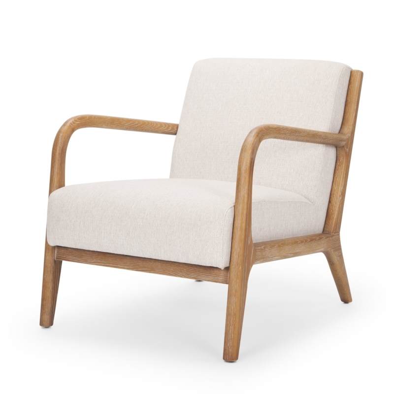 Accent Chair with Curved Wood Frame, Splayed Tapered Legs, Beige Fabric