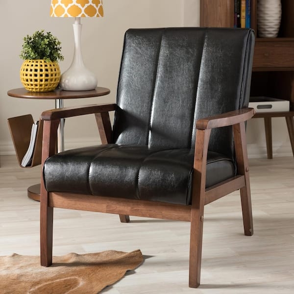 Accent Chair with Curved Wood Silhouette and Black Upholstery Contrast