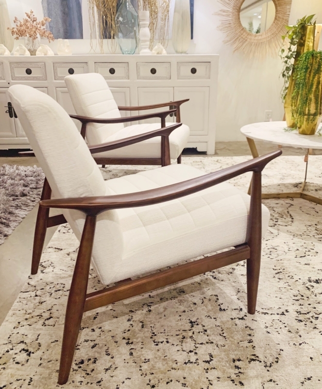 Accent Chair with Curved Wooden Frame and Tapered Legs in White