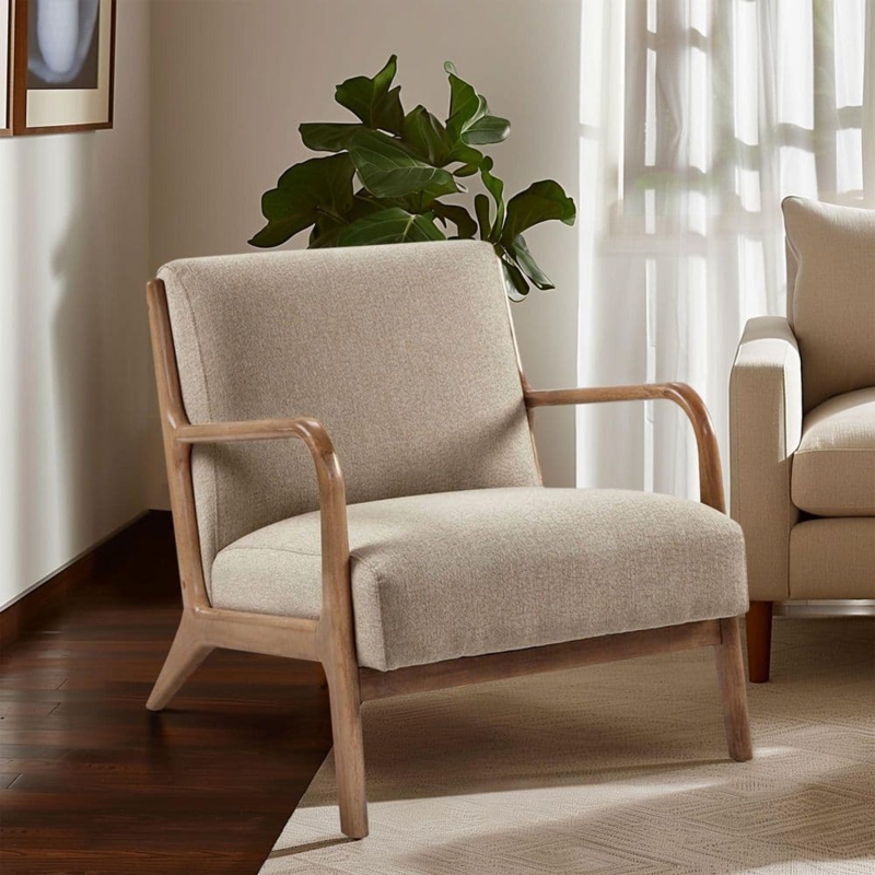 Accent Chair with Exposed Wood Frame, Tapered Legs and Woven Texture