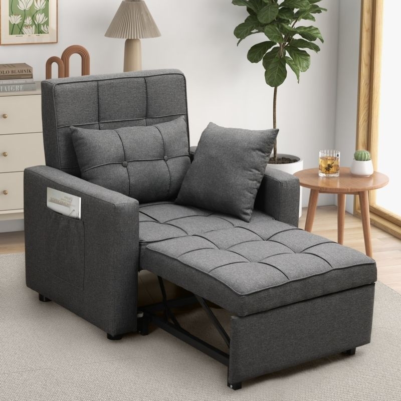 Accent Chair with Flared Arms and Button Tufting in Light Grey