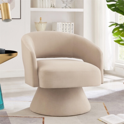 Accent Chair with Fluffy High-Pile Texture and Swivel Barrel Base