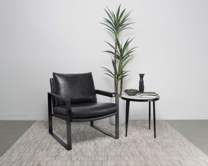 Accent Chair with Gunmetal Frame and Black Upholstery Sled Base