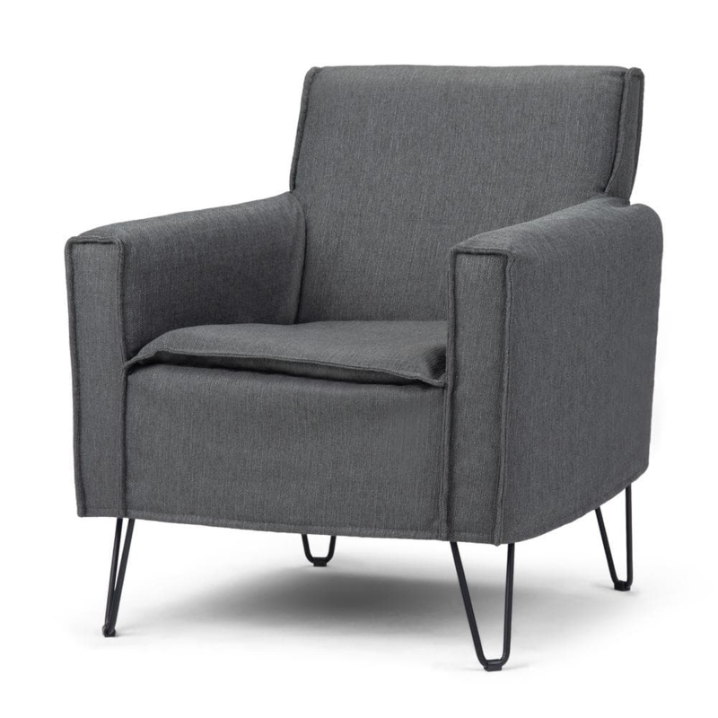 Accent Chair with Hairpin Legs in Slate Grey Woven Fabric