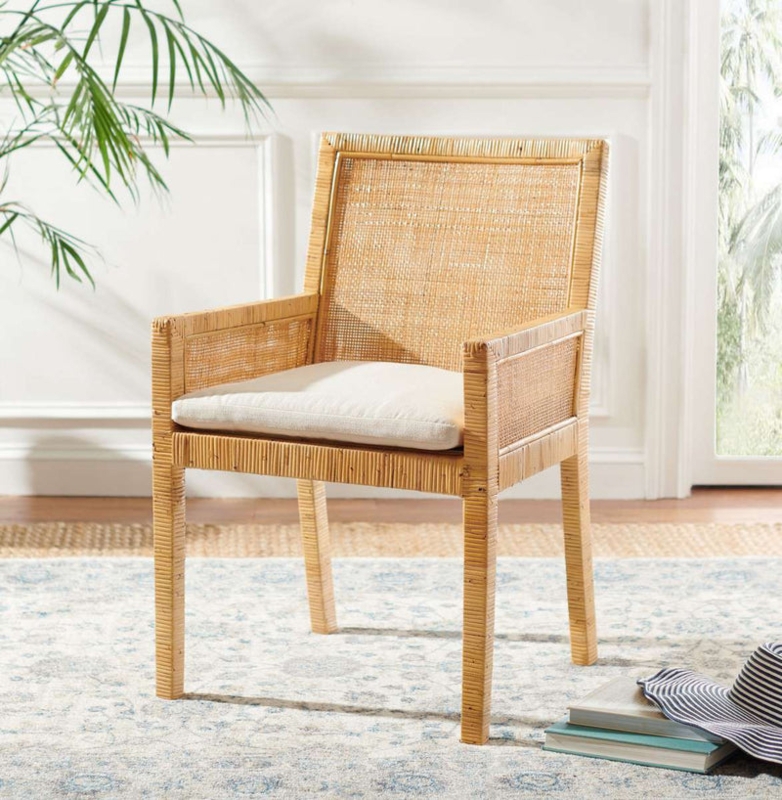 Accent Chair with Open Grid Weave Rattan Frame and Cushion