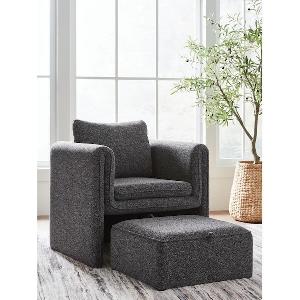 Accent Chair with Ottoman Gray Fabric Track Arms Transitional