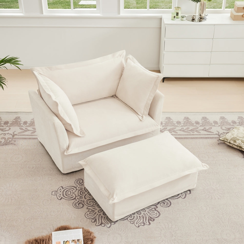 Accent Chair with Ottoman Slipcovered Chenille Fabric