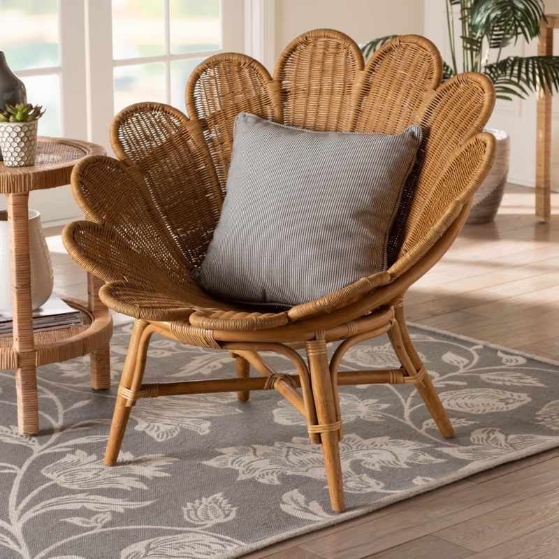 Accent Chair with Petal Back Design, Bohemian Rattan Flower Chair