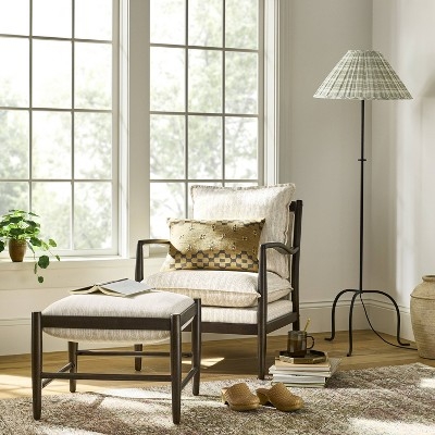 Accent Chair with Pillow Top Cushions and Light Wood Toned Frame
